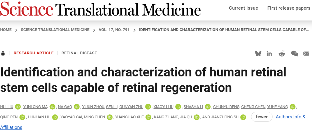 Identification and characterization of human retinal stem cells capable of retinal regeneration
